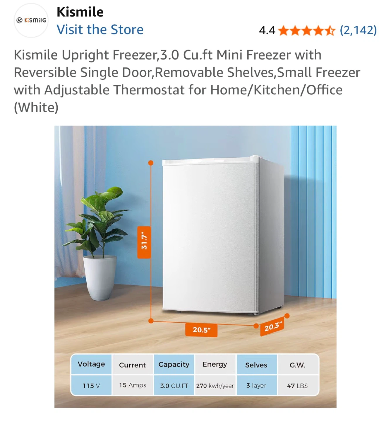 Kismile Upright Freezer, 3.0 Cu.ft Mini Freezer, White - photo 3