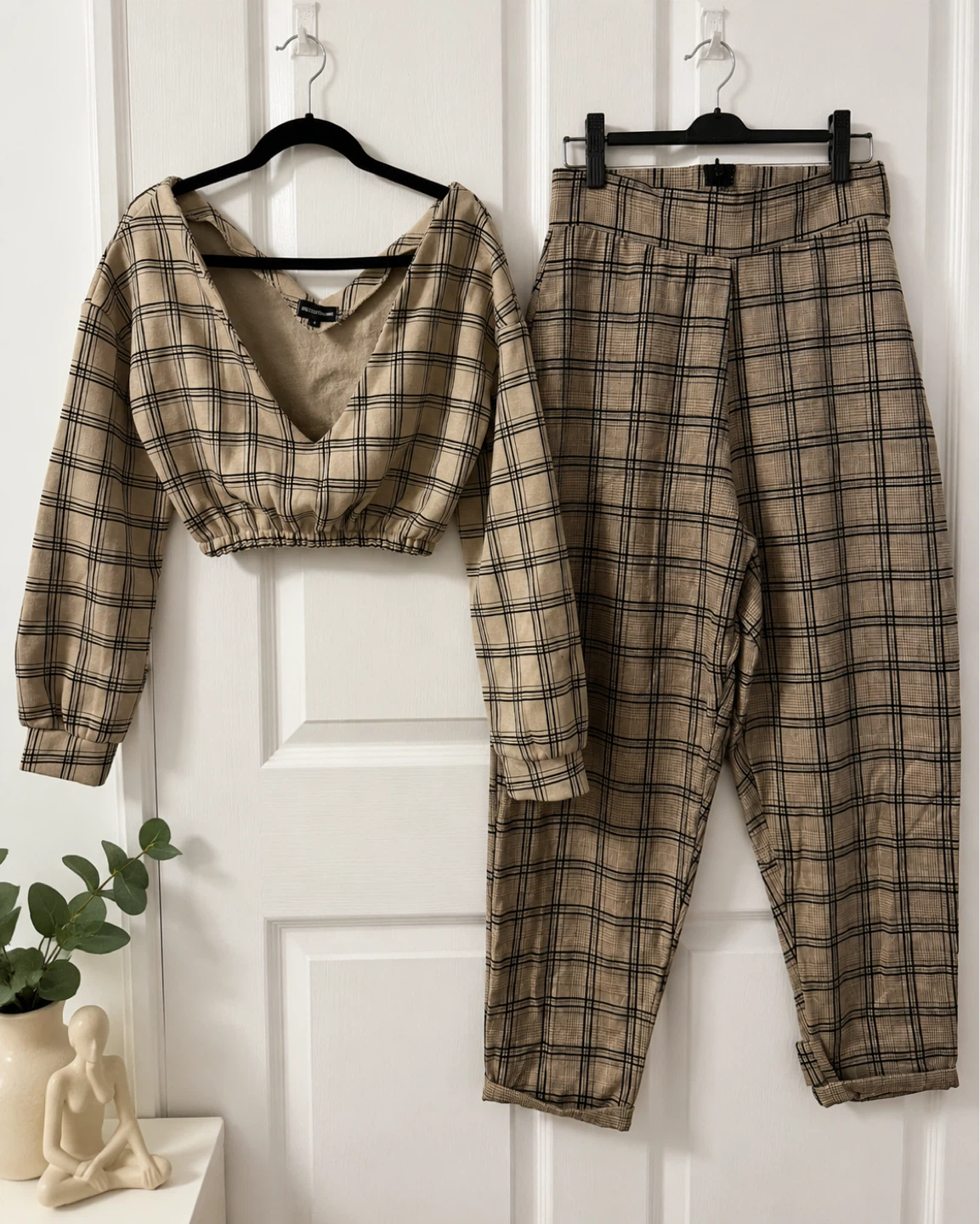 Women's Plaid Crop Top and Pants Set