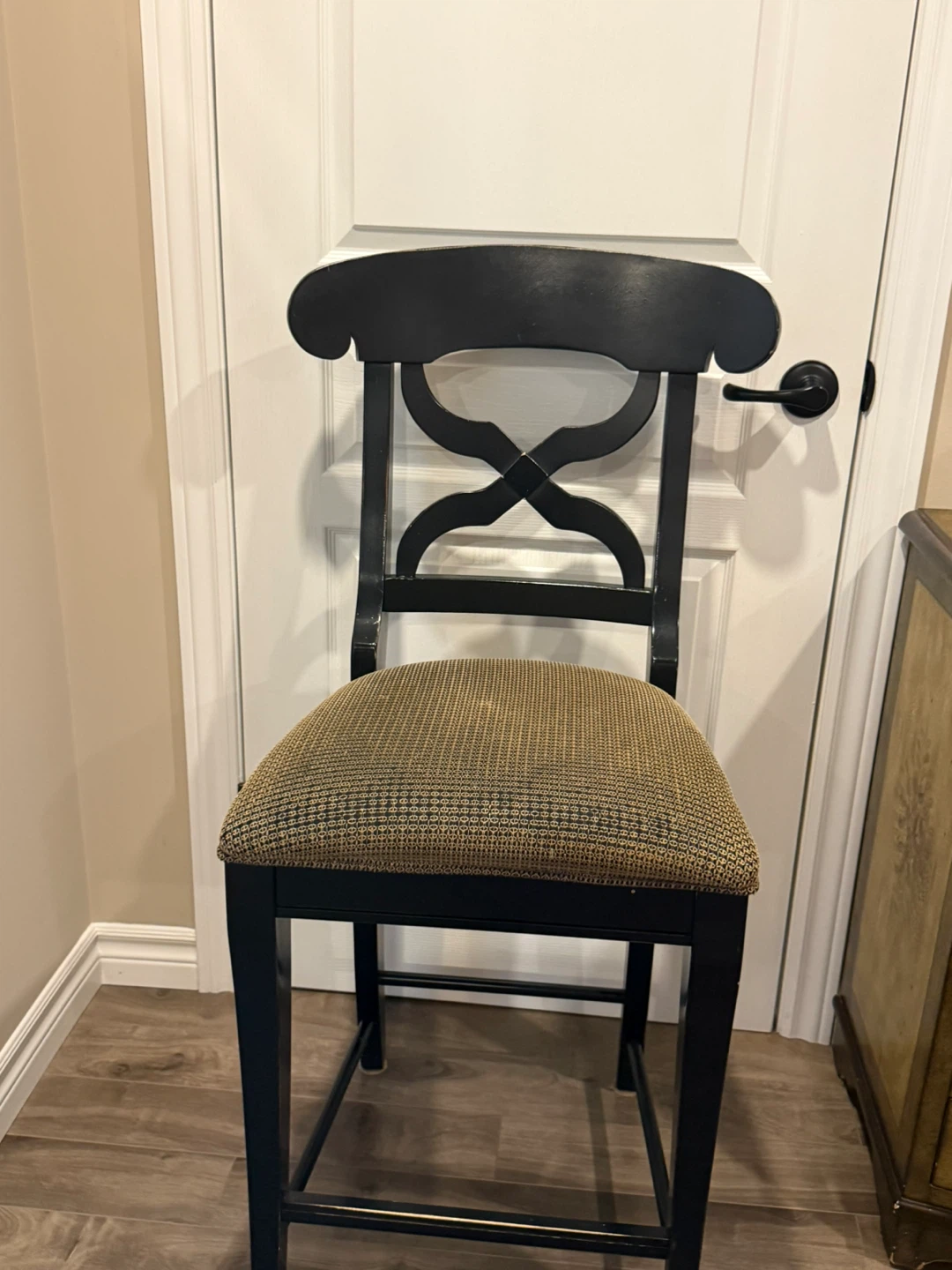 Black Bar Stool(s) with Patterned Seat