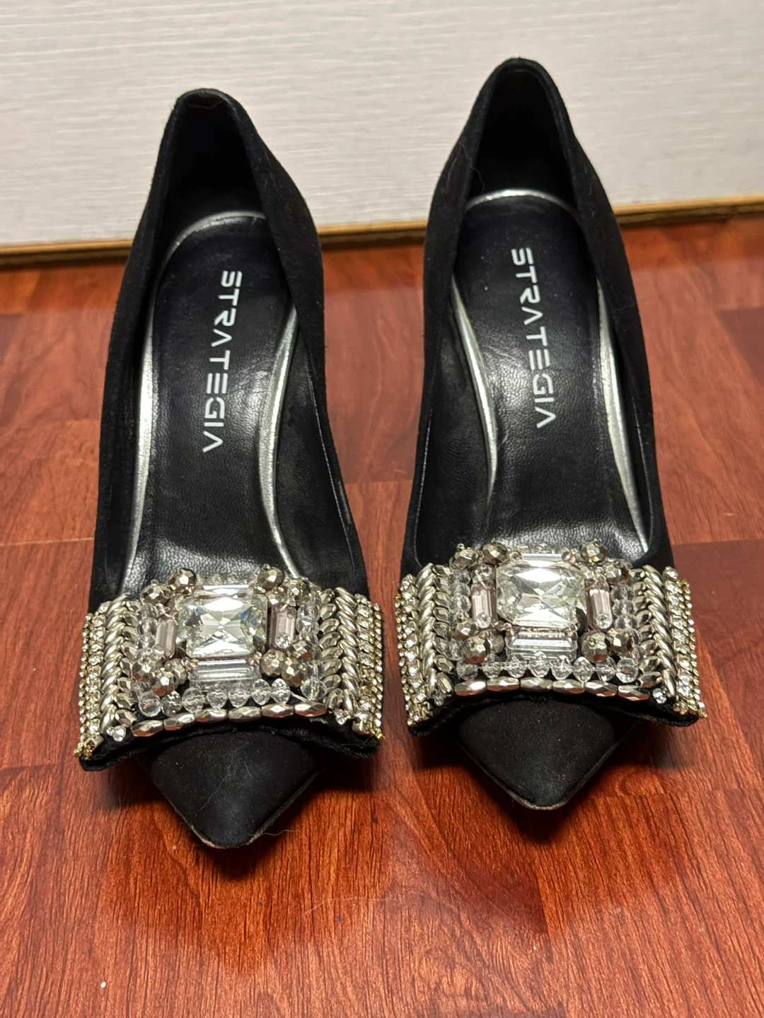 Strategia Black Suede Heels with Embellished Buckle - photo 2