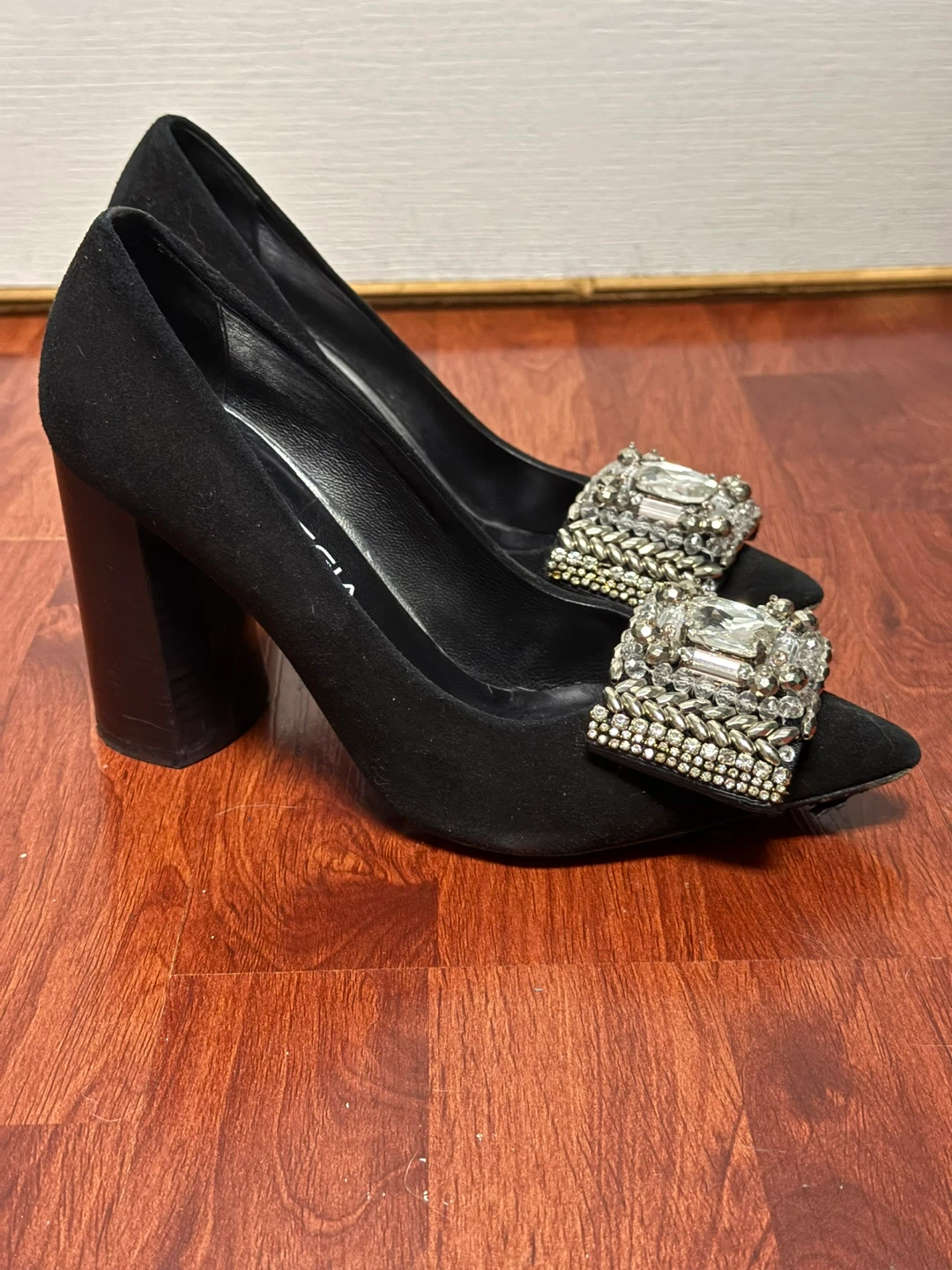 Strategia Black Suede Heels with Embellished Buckle - photo 3