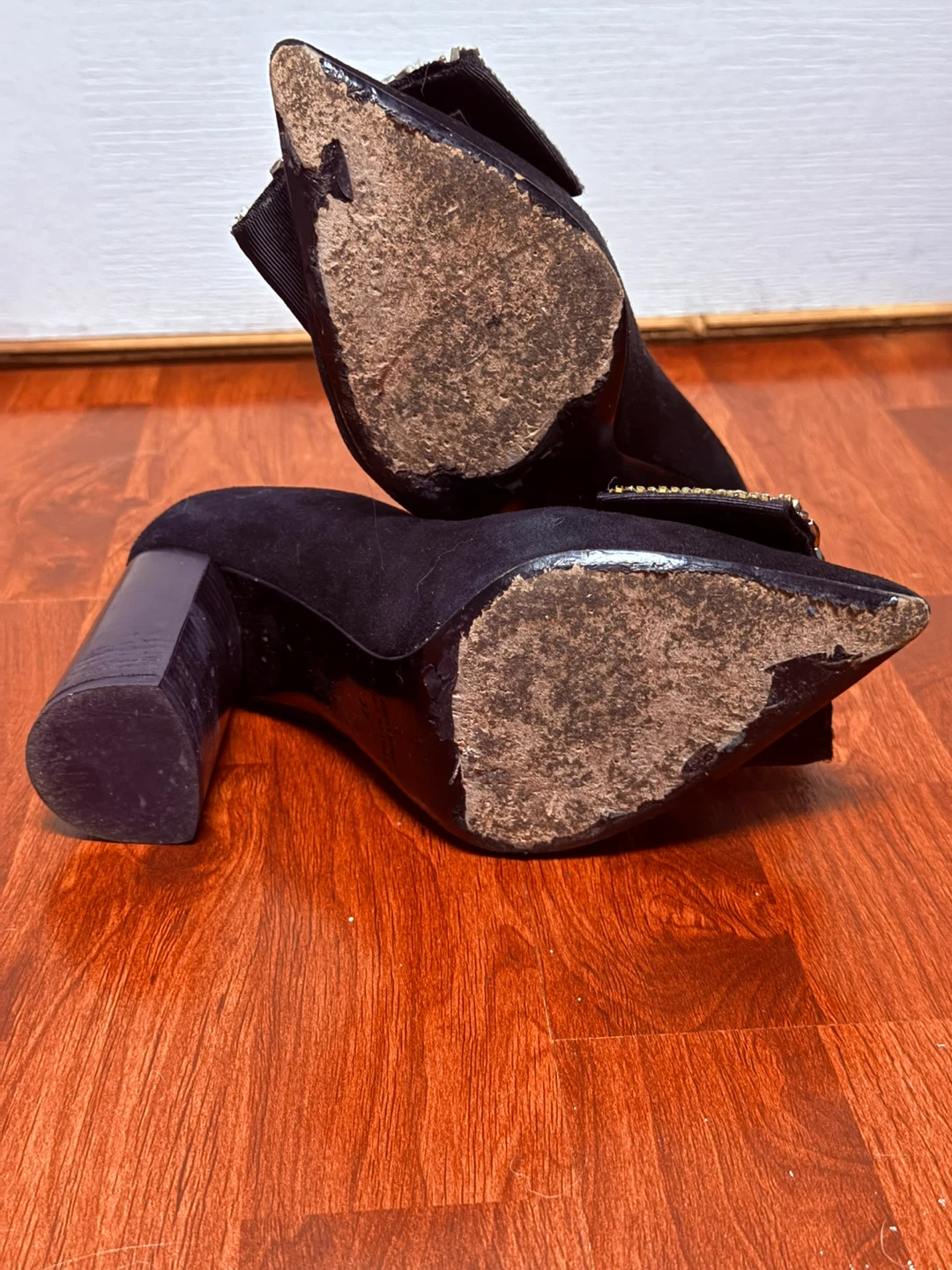 Strategia Black Suede Heels with Embellished Buckle - photo 5