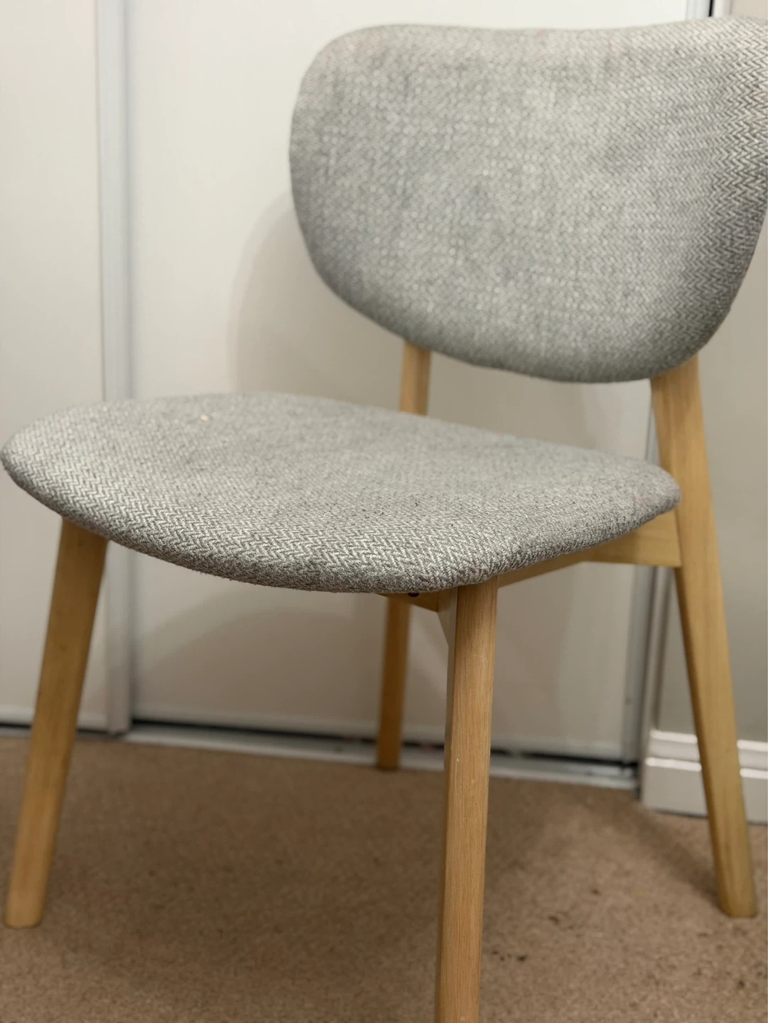 Grey Fabric Dining Chair with Wooden Legs