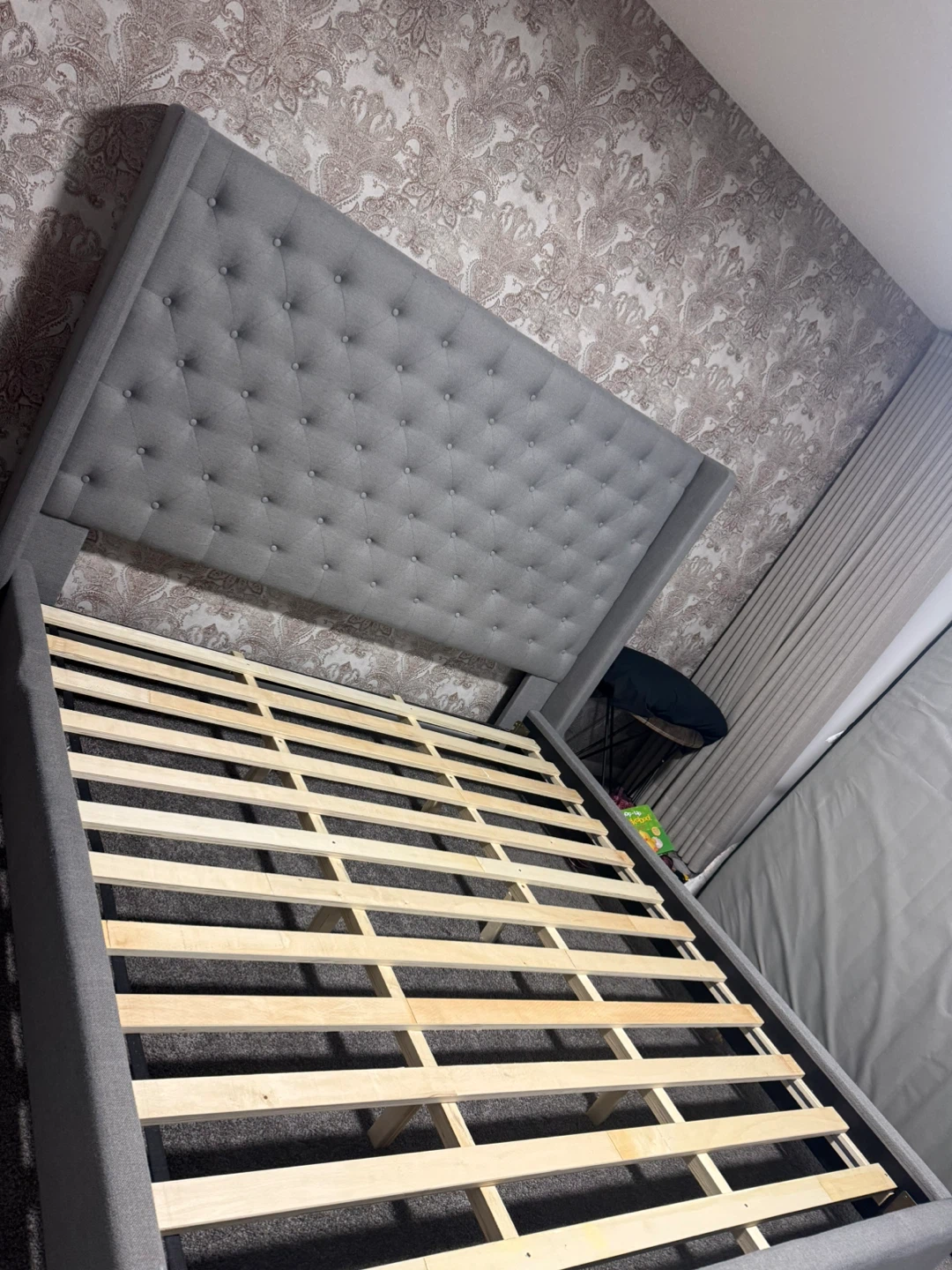 King Size Bed Frame – Grey Upholstered & Tufted Headboard - photo 3