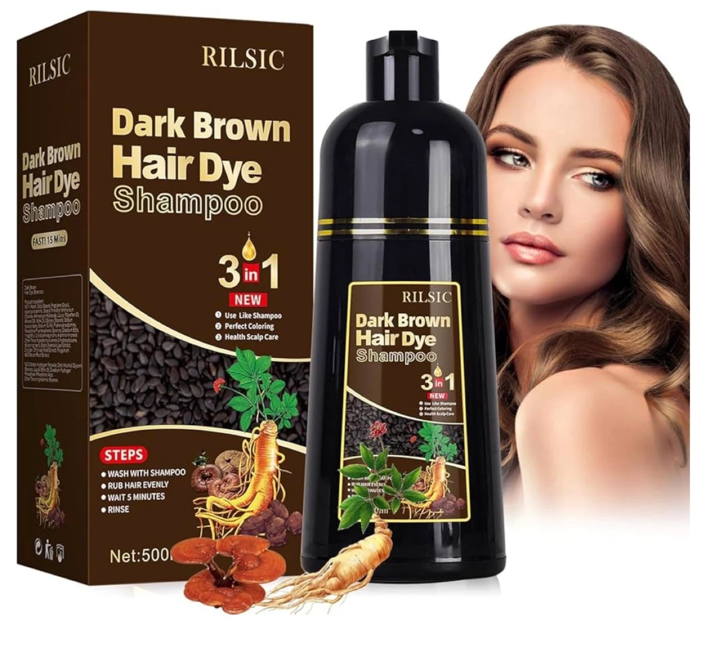 Rilsic Dark Brown Hair Dye Shampoo - 500ml