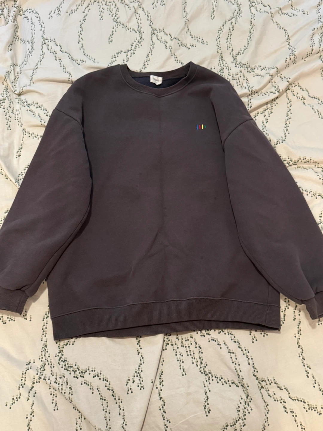 Dark Grey Crewneck Sweatshirt with Rainbow Detail