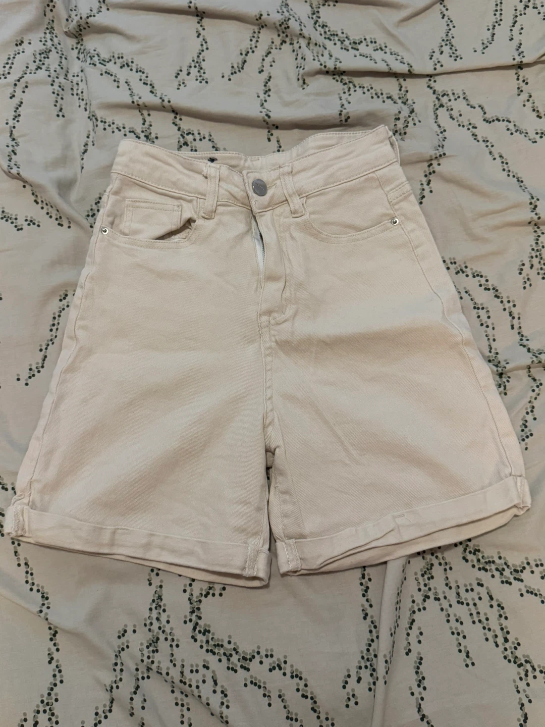 Beige Denim Shorts