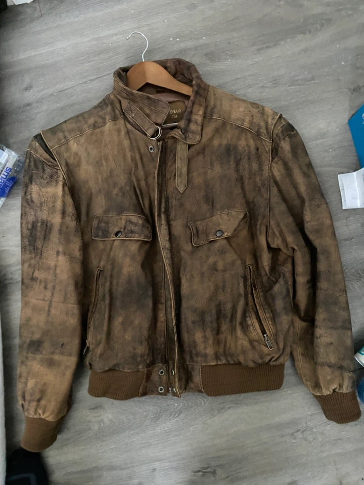 Vintage Brown Leather Bomber Jacket
