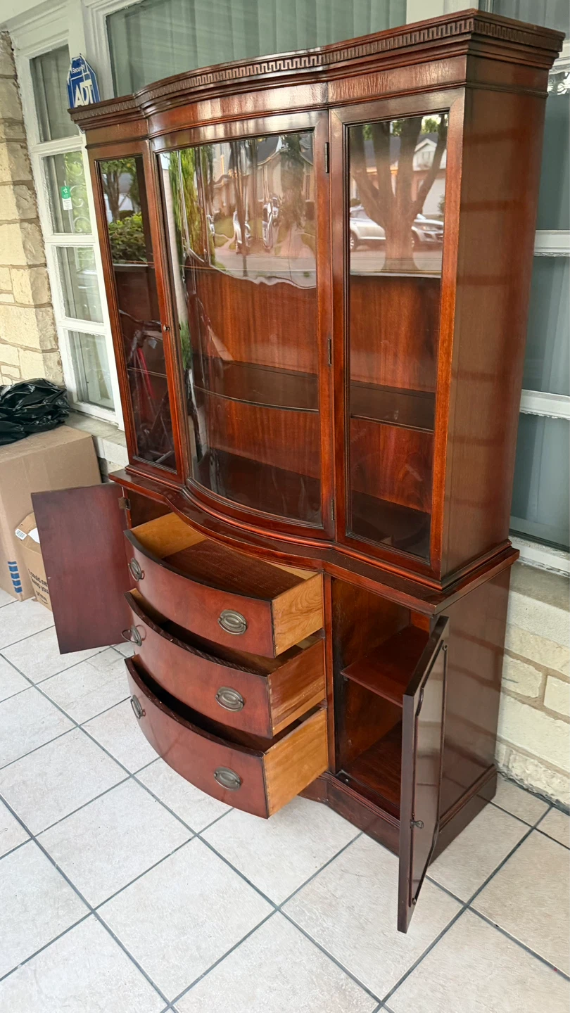 Vintage Mahogany China Cabinet with Glass Doors and Drawers - photo 4
