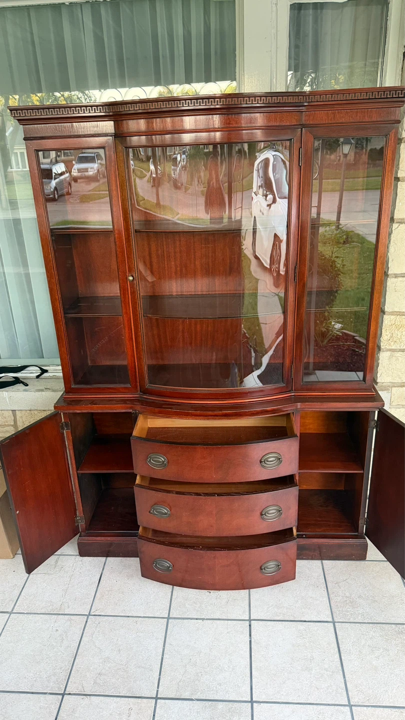 Vintage Mahogany China Cabinet with Glass Doors and Drawers - photo 3
