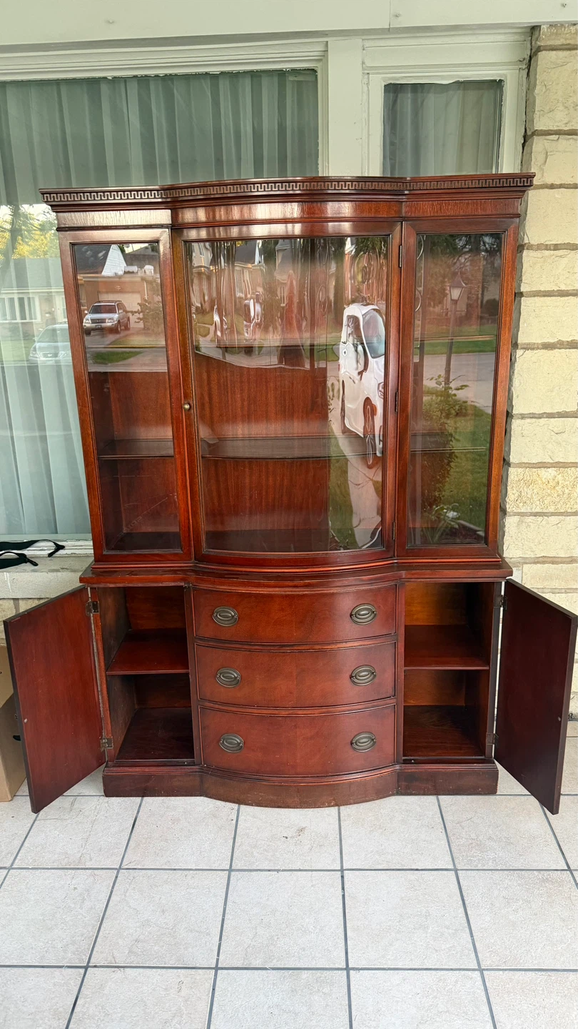 Vintage Mahogany China Cabinet with Glass Doors and Drawers - photo 5