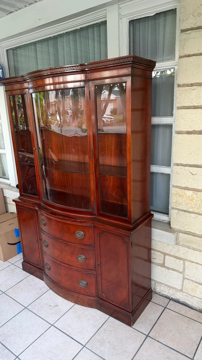 Vintage Mahogany China Cabinet with Glass Doors and Drawers - photo 2