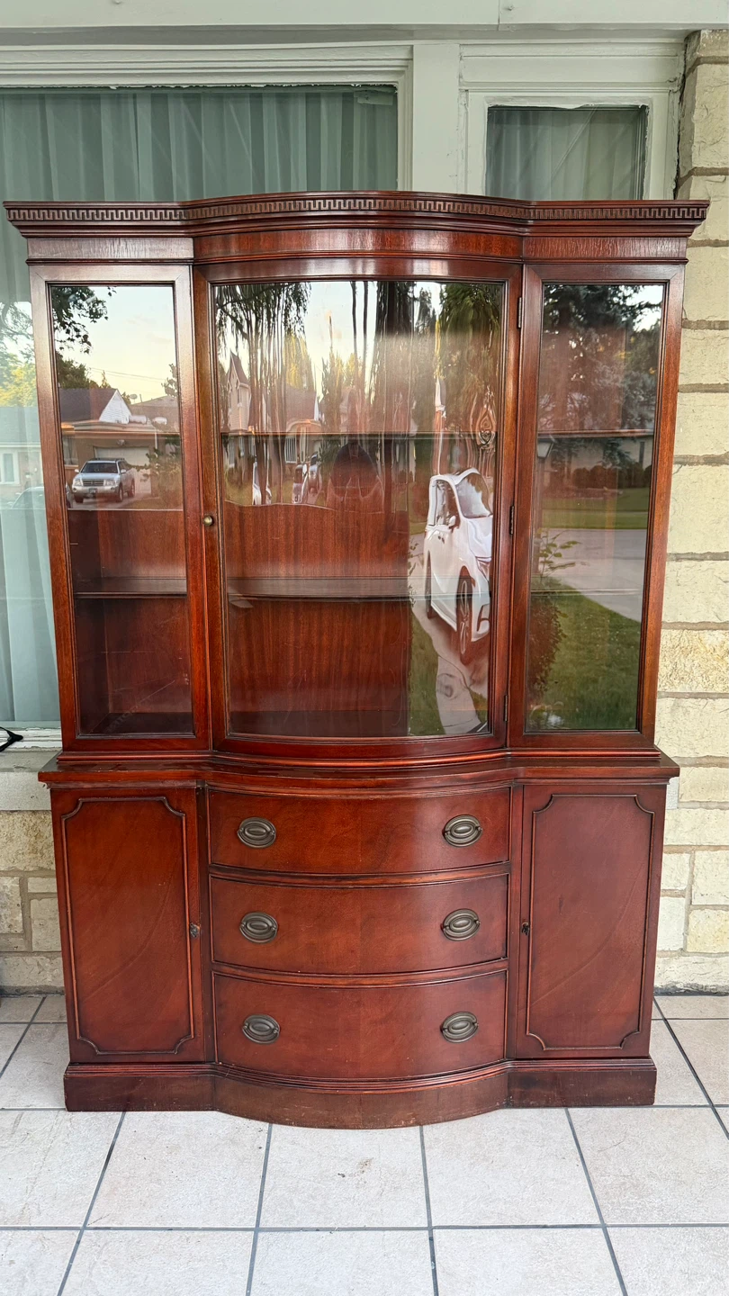 Vintage Mahogany China Cabinet with Glass Doors and Drawers