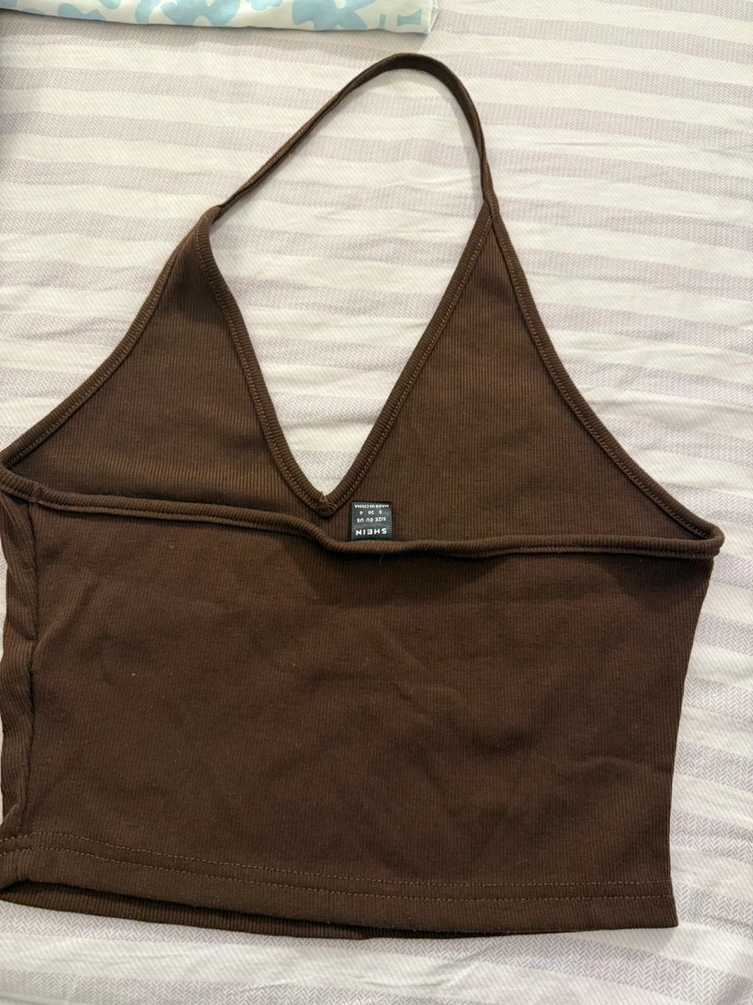 SHEIN Brown Ribbed Halter Crop Top - photo 2