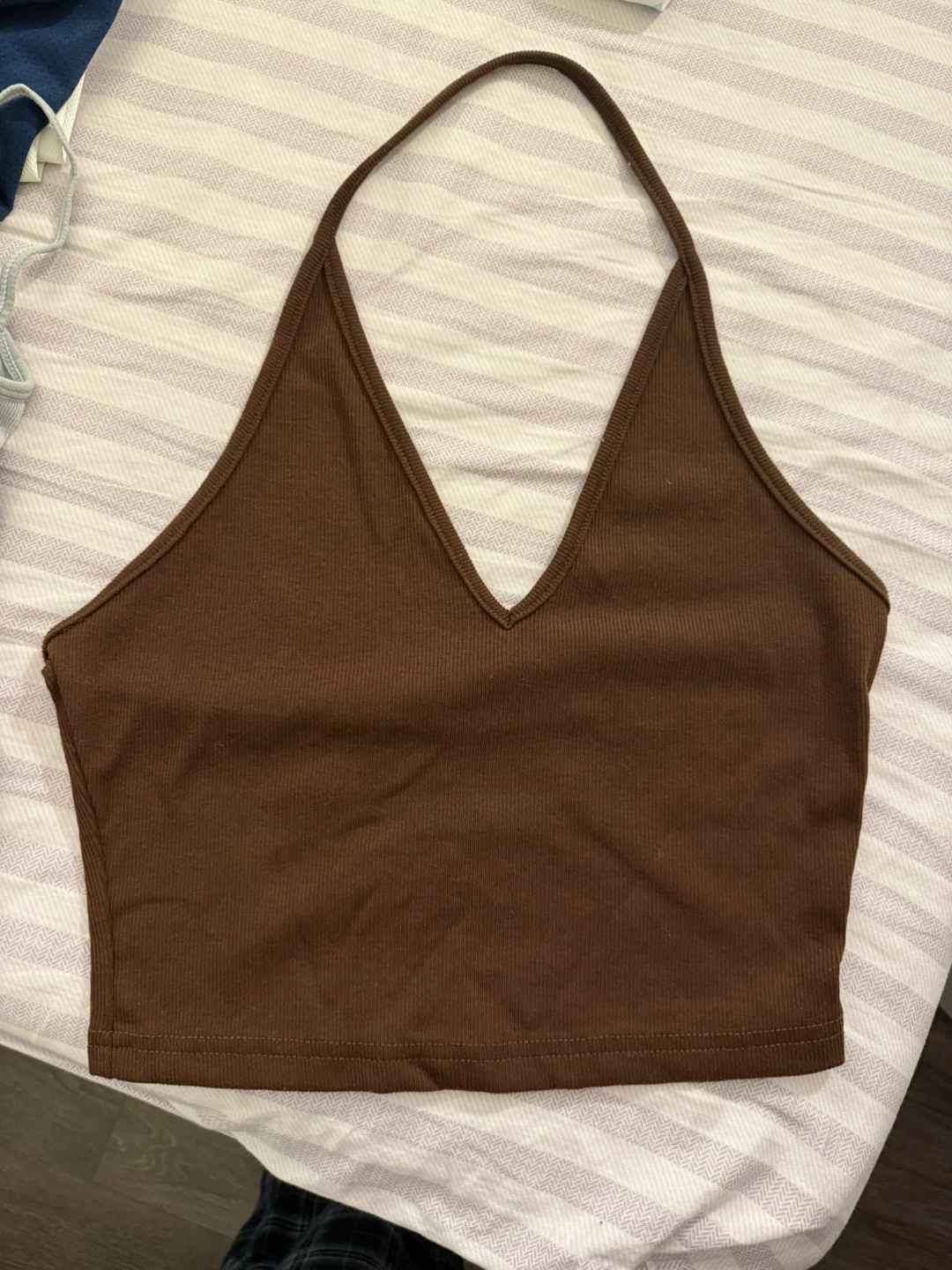 SHEIN Brown Ribbed Halter Crop Top