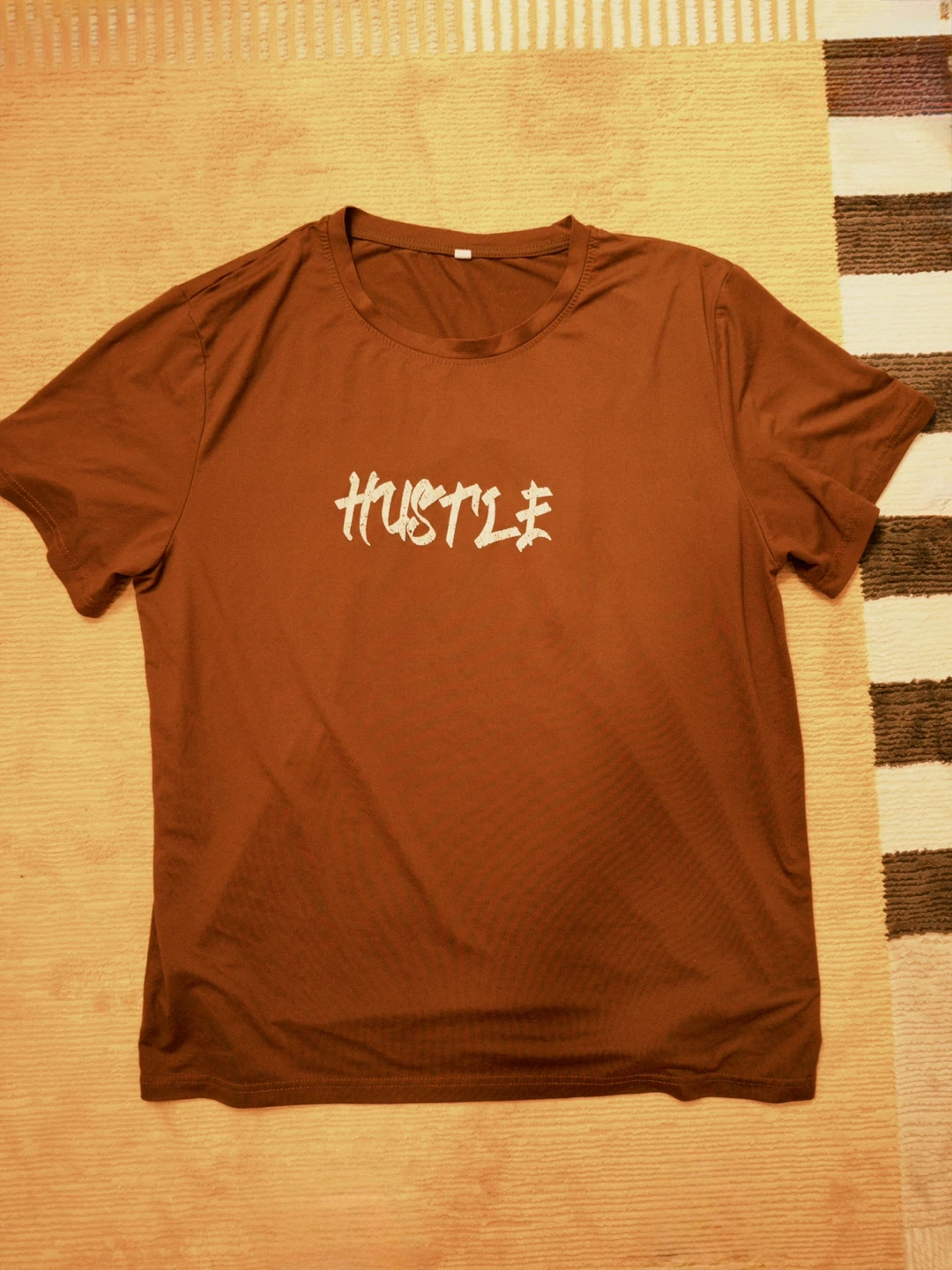 Brown T-Shirt with "Hustle Sleep" Graphic