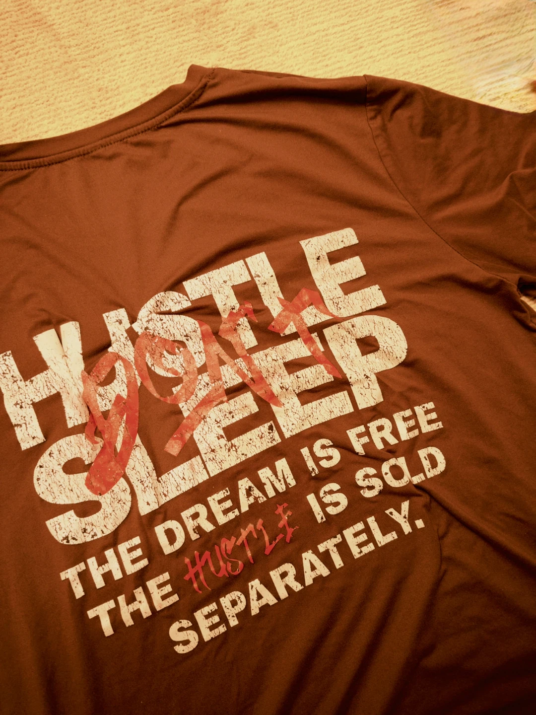 Brown T-Shirt with "Hustle Sleep" Graphic - photo 3