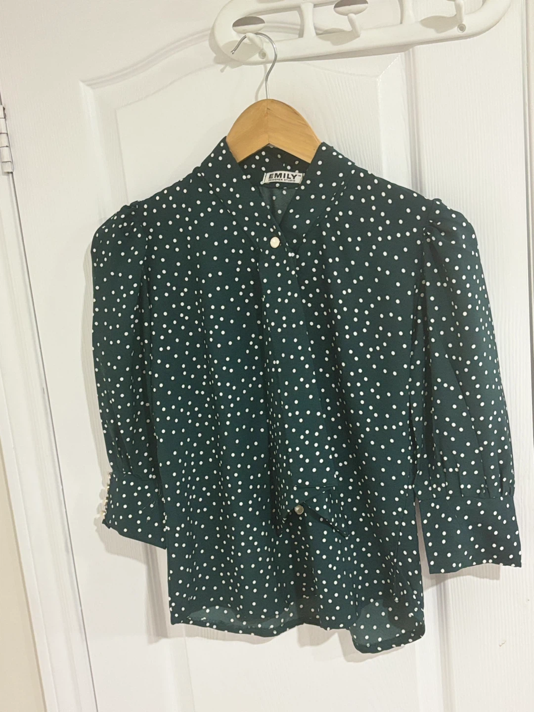 EMILY Green Polka Dot Button-Up Blouse