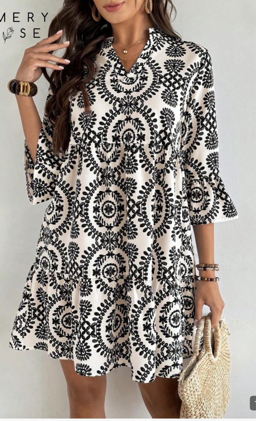 Meryse Black and White Print Dress