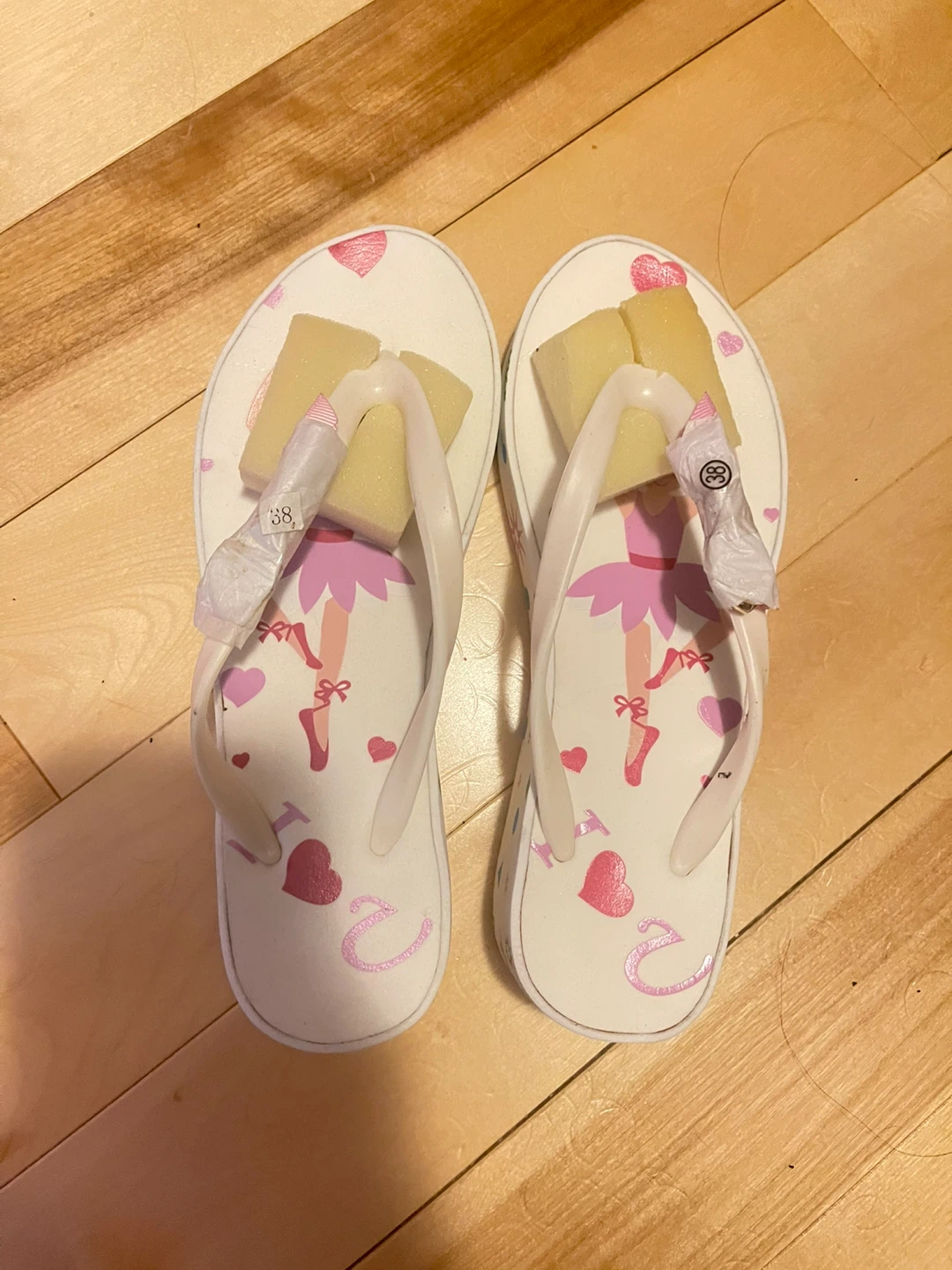 White Flip Flops with Ballet Dancer Design Size 38