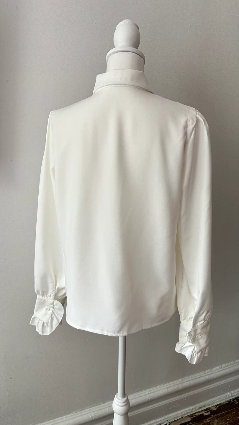White Ruffle Blouse (M/10) with Black Bow - photo 3