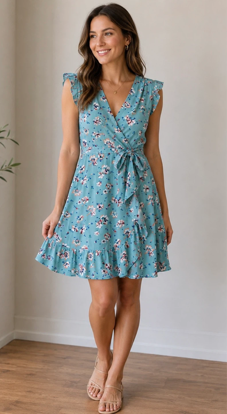 New Floral Faux Wrap Dress