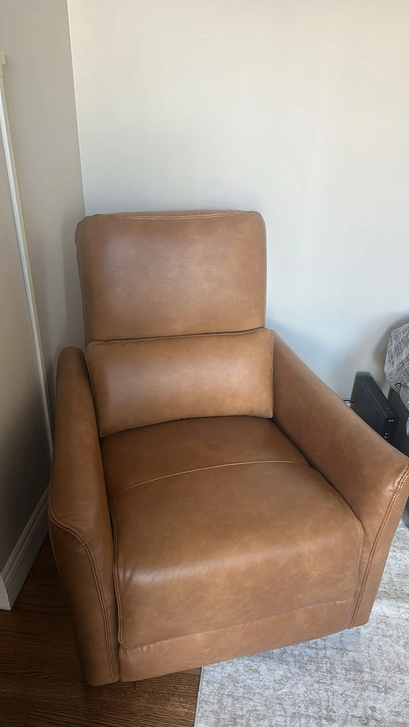 Chita Cognac Brown Faux Leather Swivel Recliner