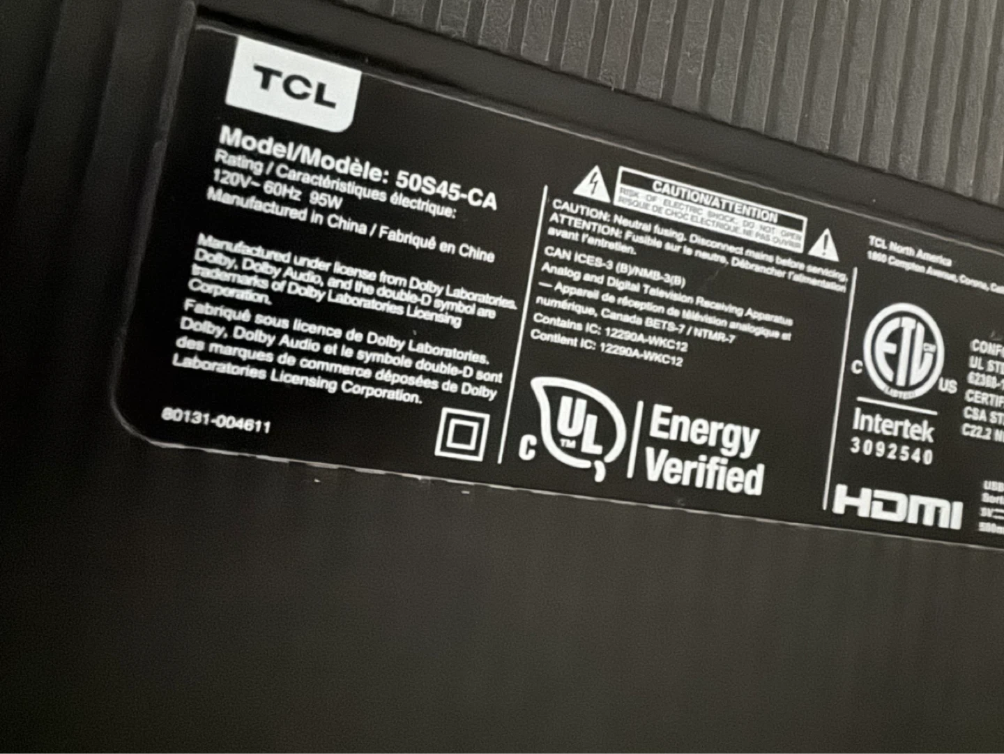 TCL 50” Roku Smart TV – For Parts or Repair – $100 OBO