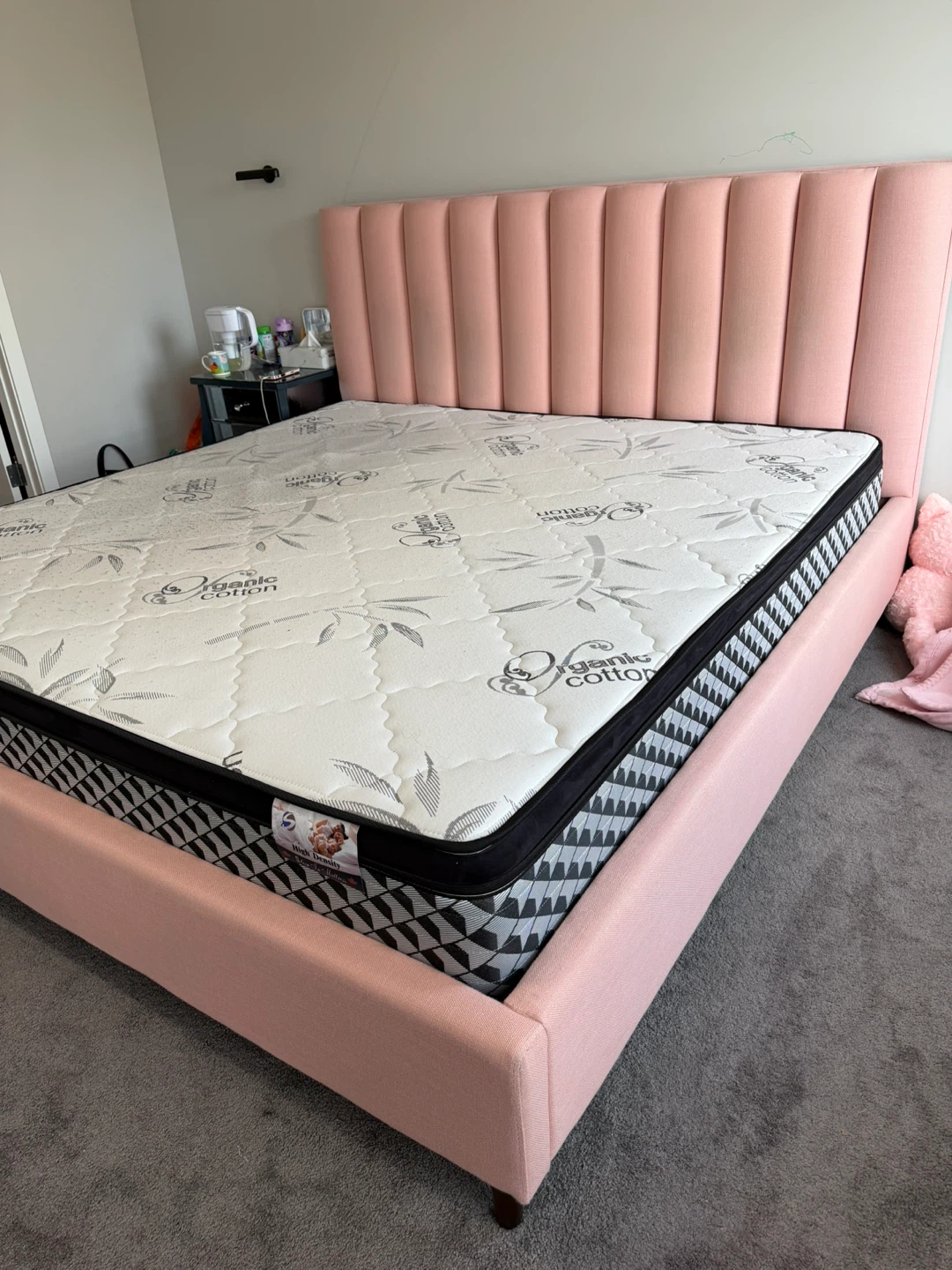 King size bed with side table