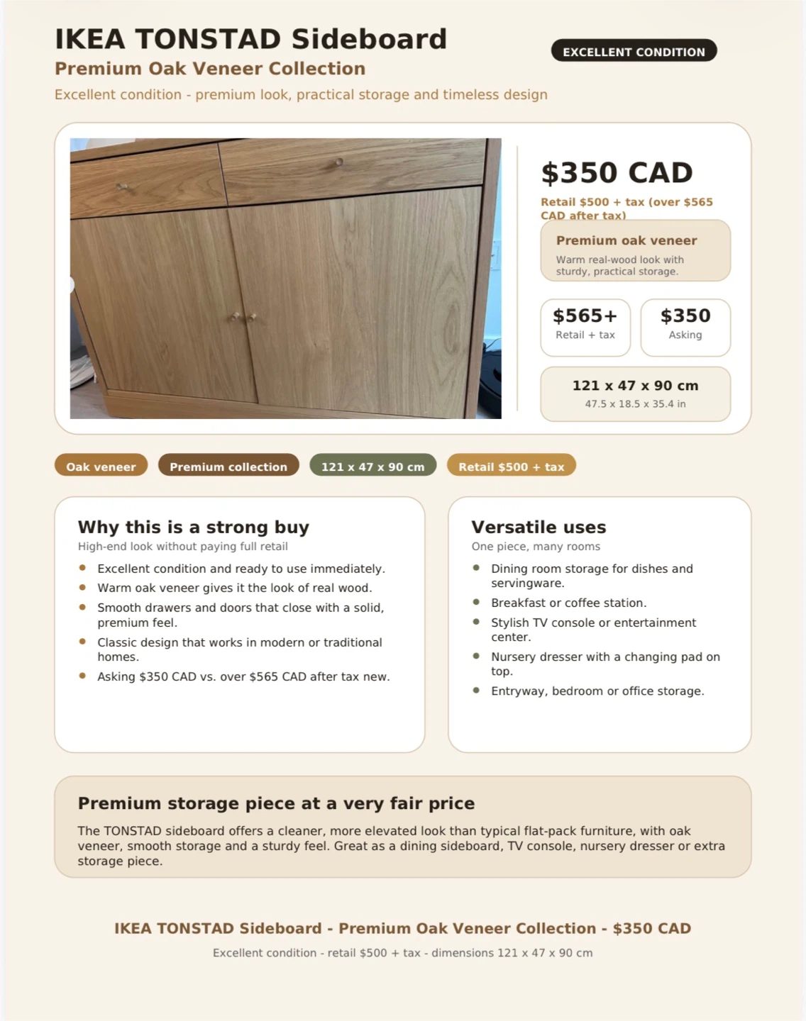 IKEA TONSTAD Sideboard – Premium Oak Veneer Collection