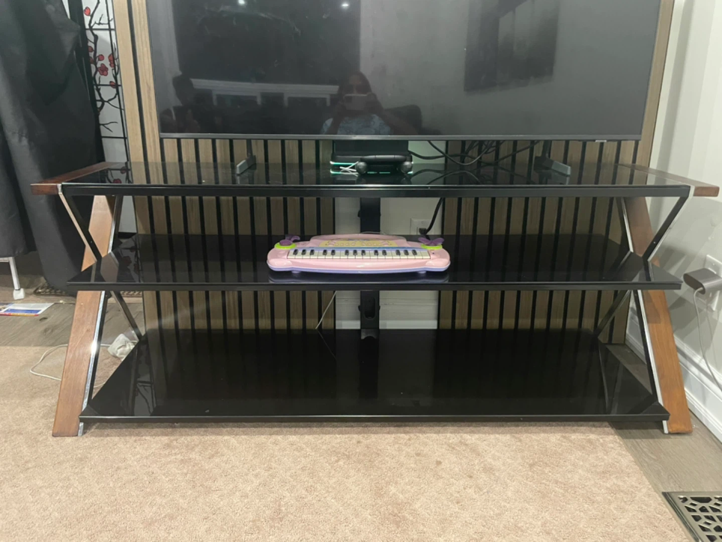 Black Glass 3-Tier TV Stand - photo 2