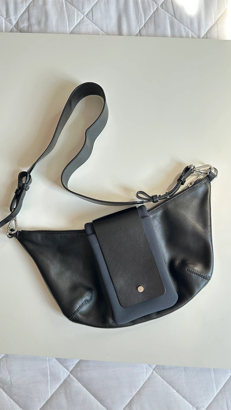 COS Black Leather Shoulder Bag with Detachable Pouch