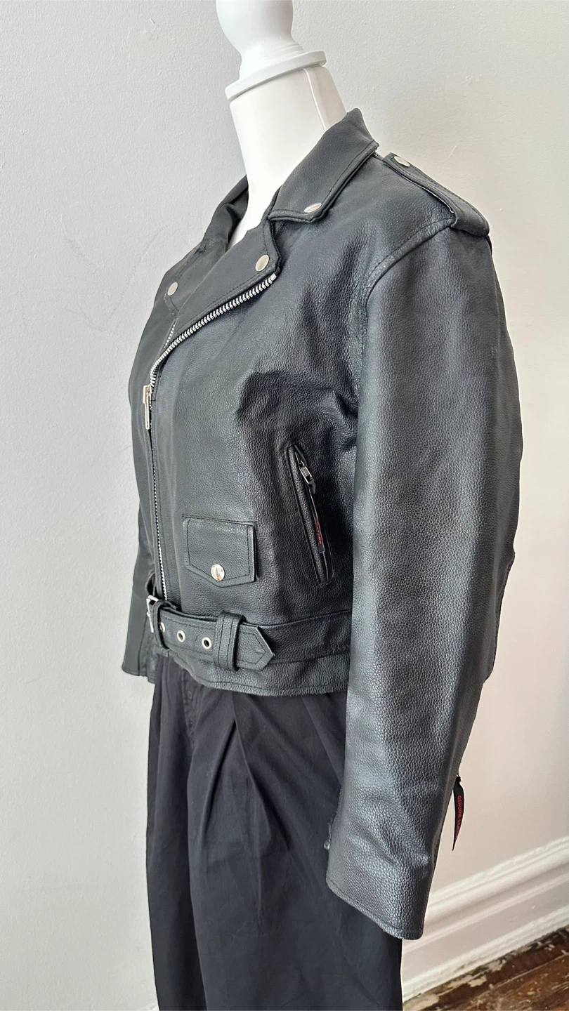 Black Leather Motorcycle Jacket - photo 3