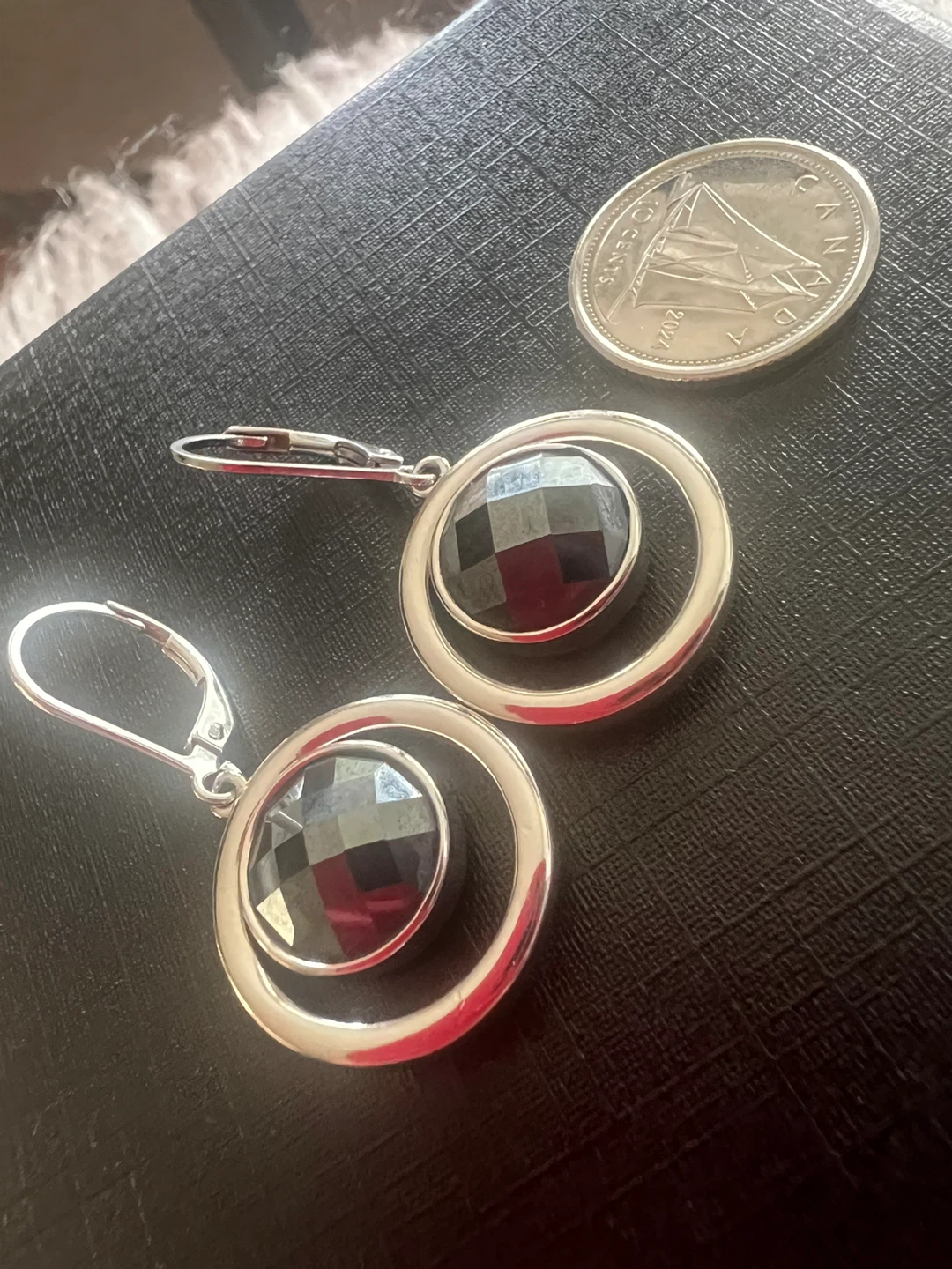 ELLE Sterling Silver Black onyx Hoop Earrings - photo 4