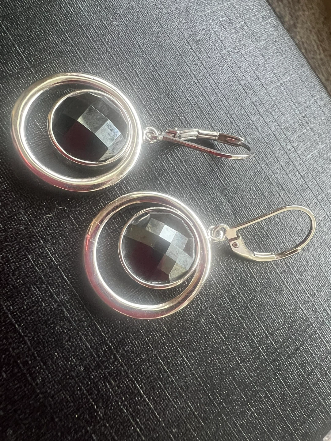 ELLE Sterling Silver Black onyx Hoop Earrings