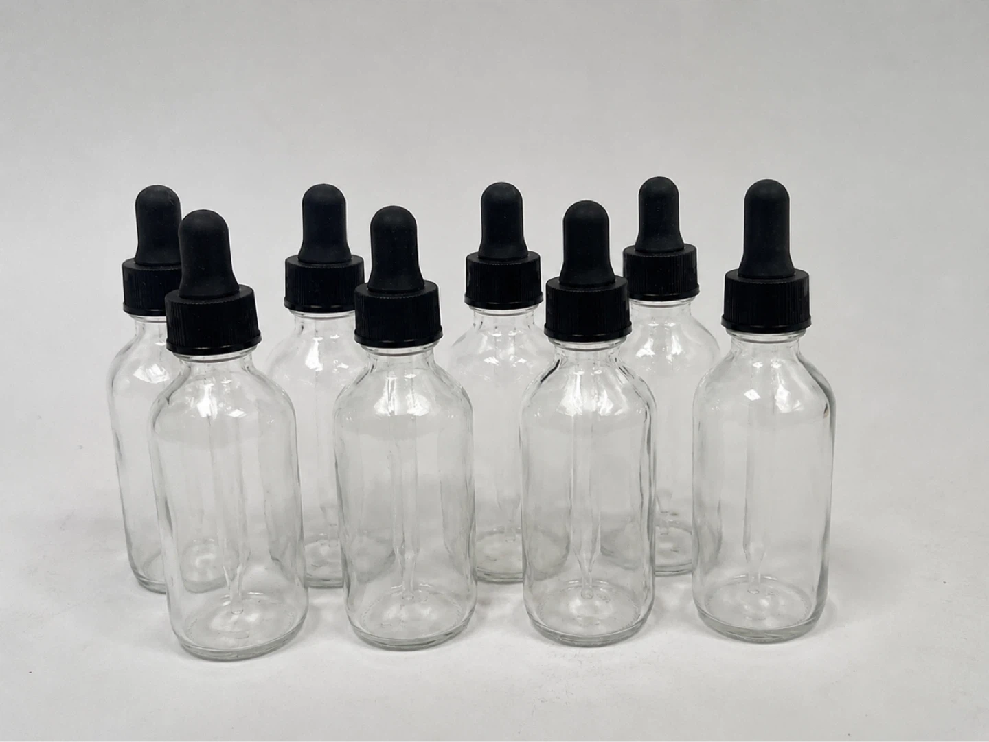 8 Clear Glass Dropper Bottles Empty 30ml w/ Black Pipettes