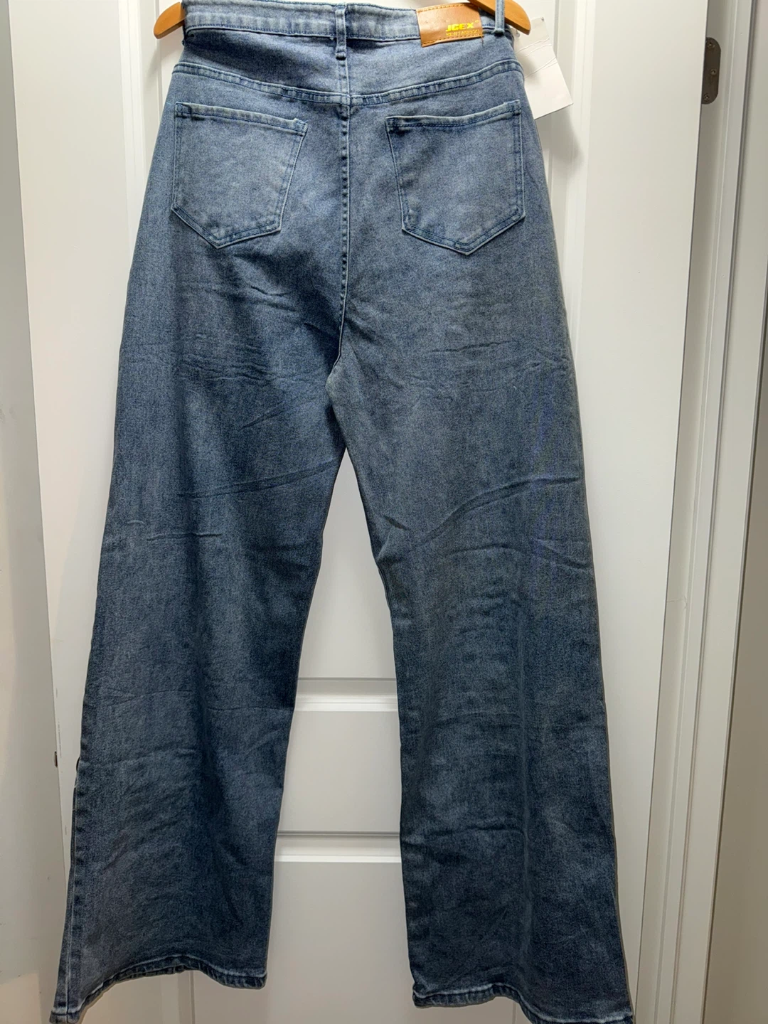 Blue Denim Wide Leg Jeans with Rhinestone Embellishments - photo 2