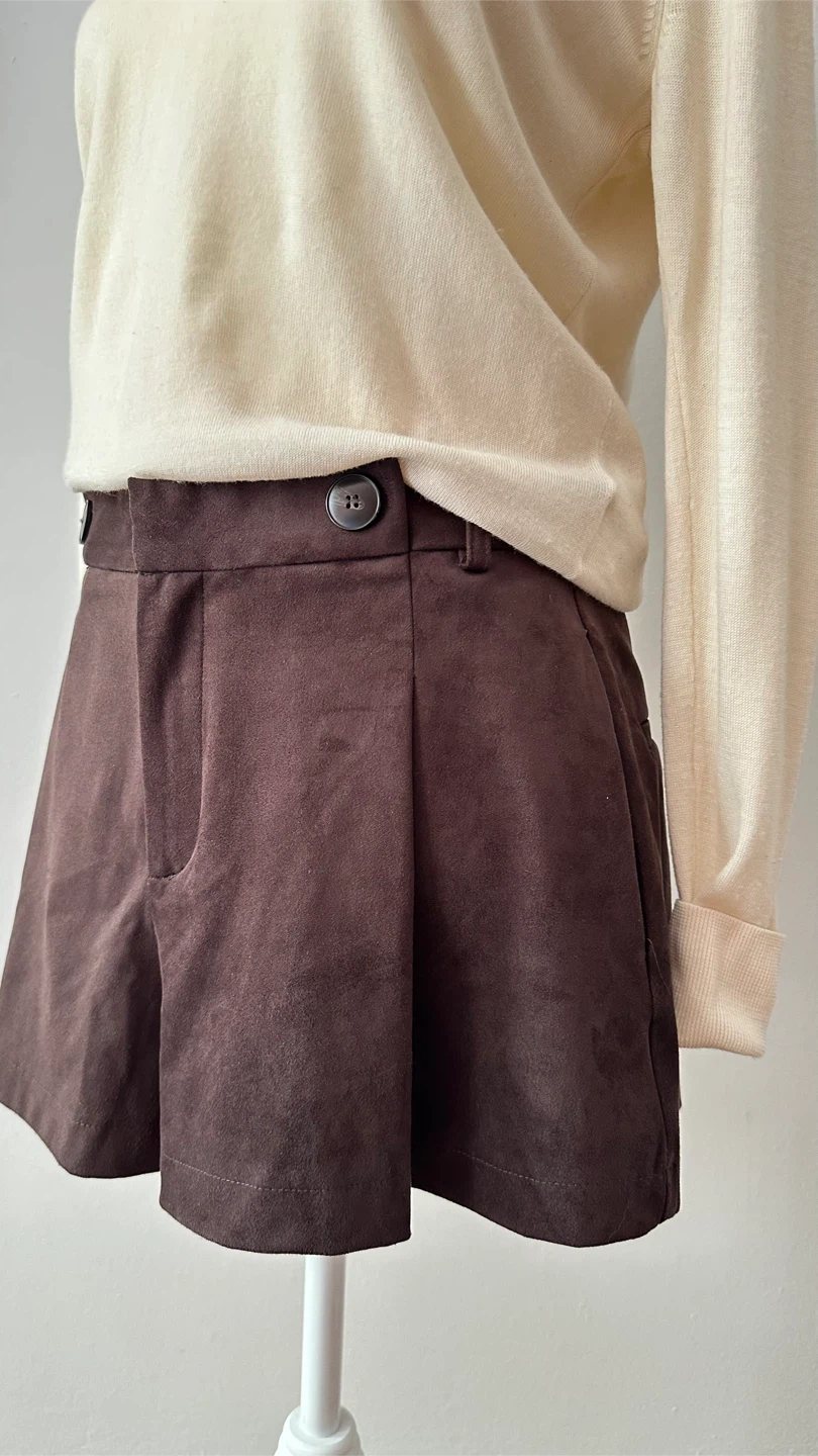 ZARA Brown Suede-like fabric Shorts Size M