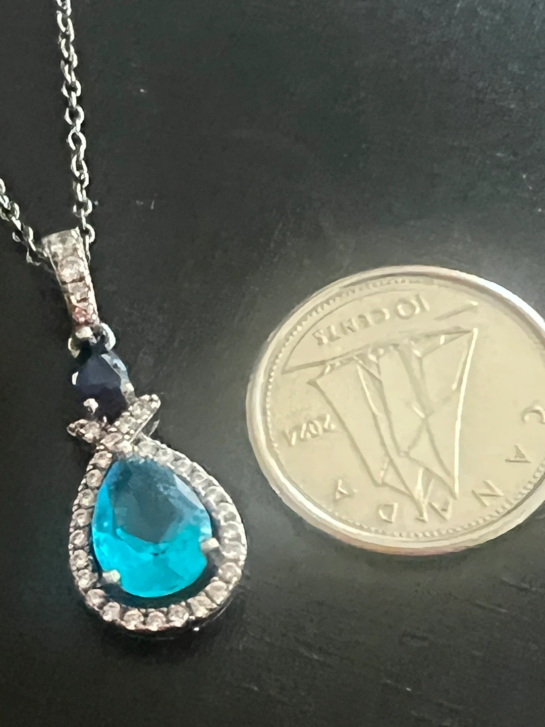 Teardrop Pendant Necklace with Blue and White Stones - photo 5