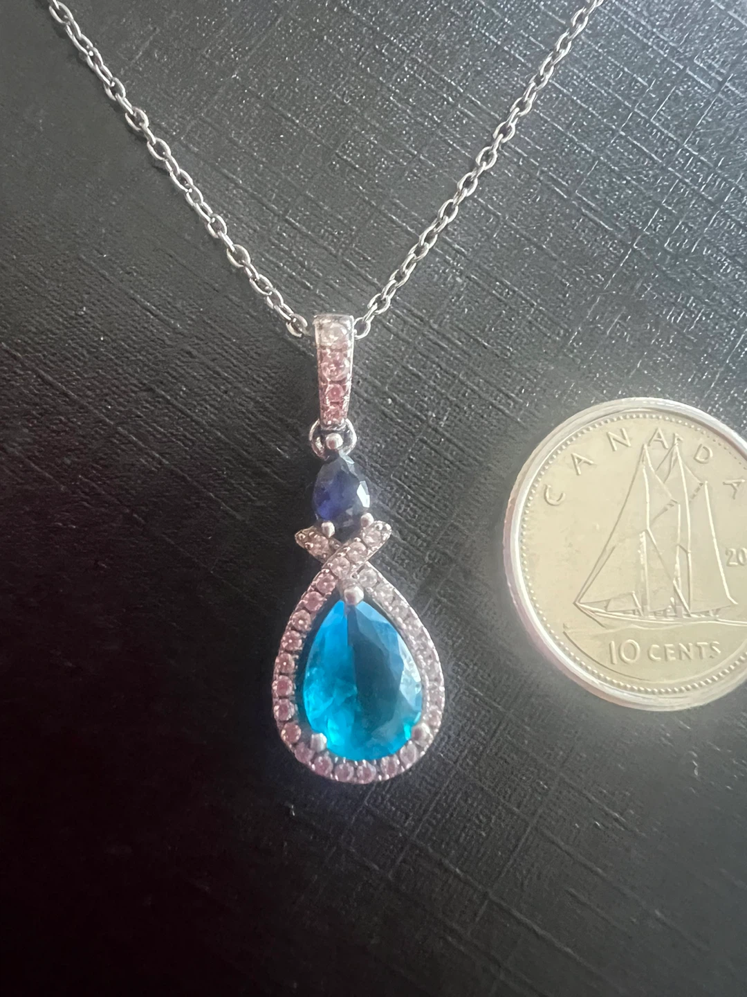 Teardrop Pendant Necklace with Blue and White Stones - photo 4