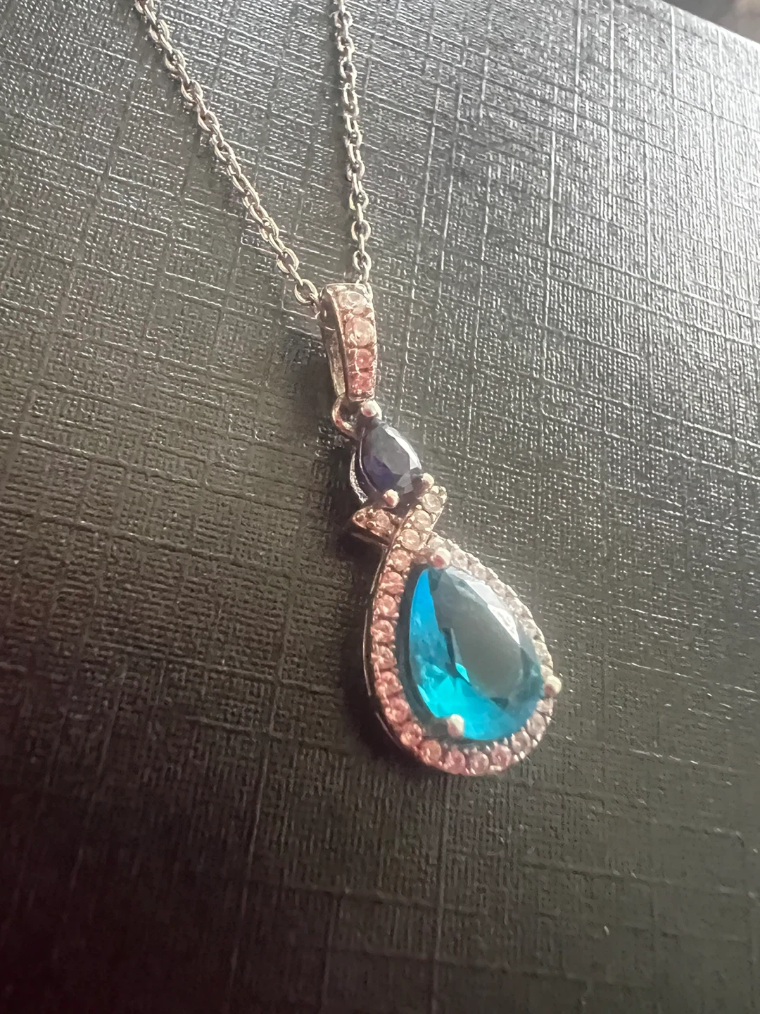 Teardrop Pendant Necklace with Blue and White Stones - photo 3