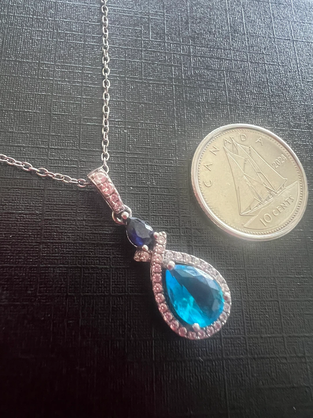 Teardrop Pendant Necklace with Blue and White Stones - photo 2