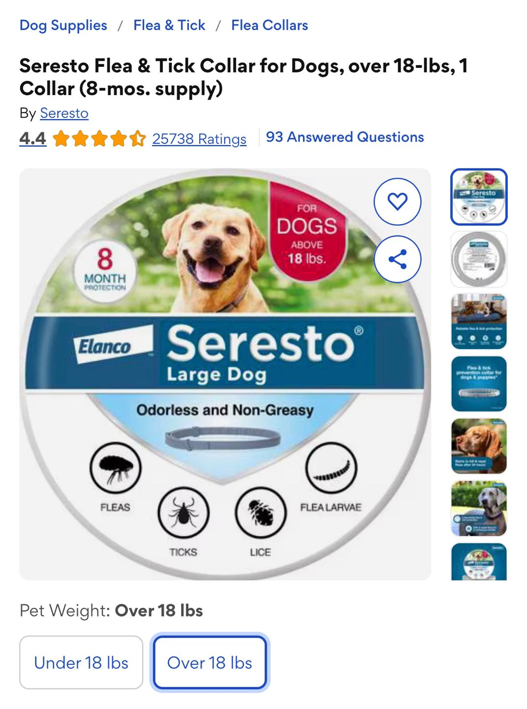 Seresto Flea & Tick Collar for Large Dogs (Over 18 lbs)