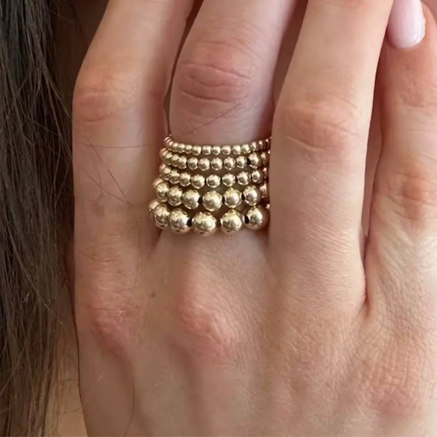 Gold or Silver Beaded Stacking Ring Set (5 Rings)
