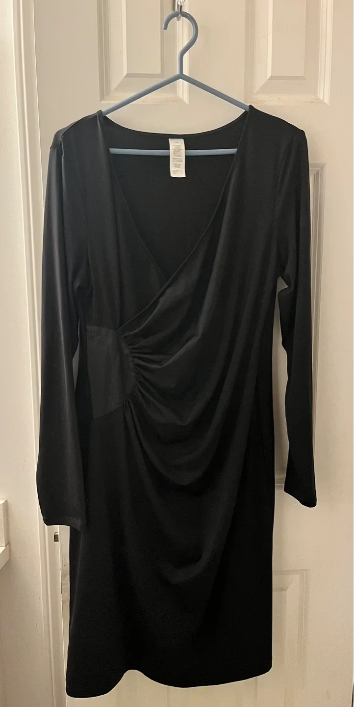 Black Long Sleeve Dress with faux leather patch