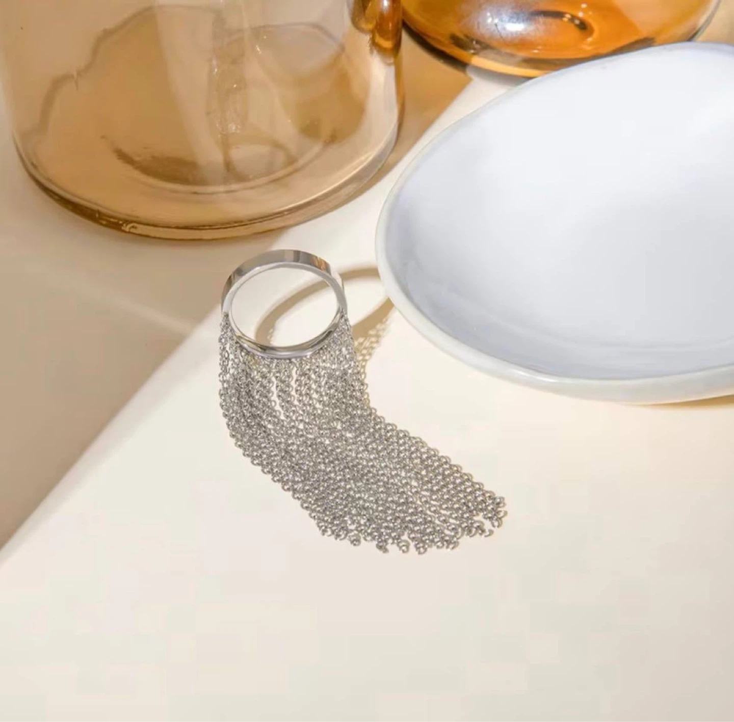 Silver Chain Tassel Fringe Ring - photo 4