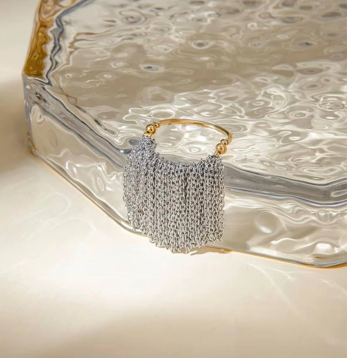 Gold & Silver Chain Fringe Ring - photo 5