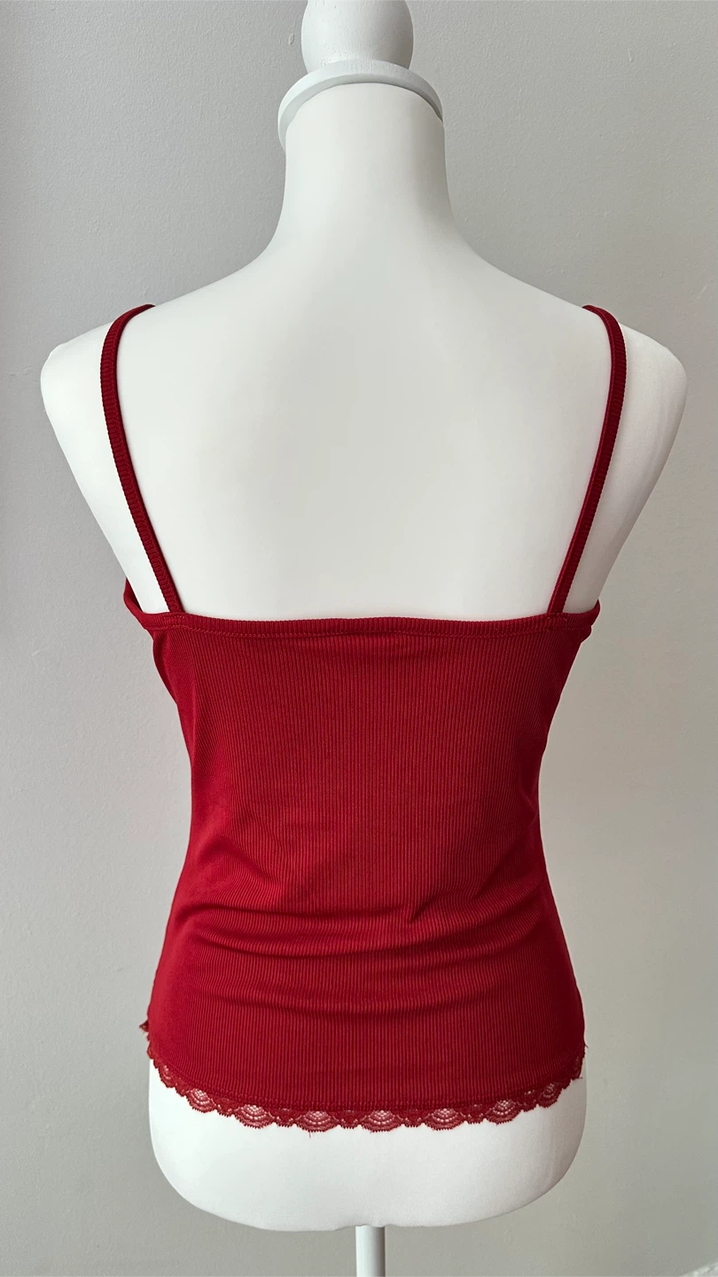 Red Ribbed Lace Trim Cami Top size M ( US 10-12 ) - photo 5