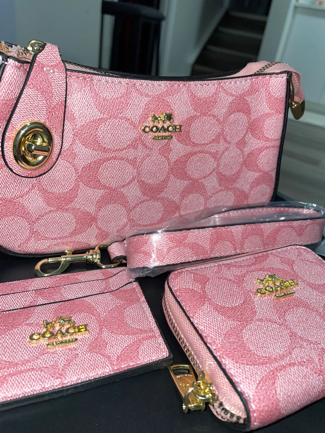 Coach Pink Signature Monogram Purse Wallet and Card Holder Set - photo 2