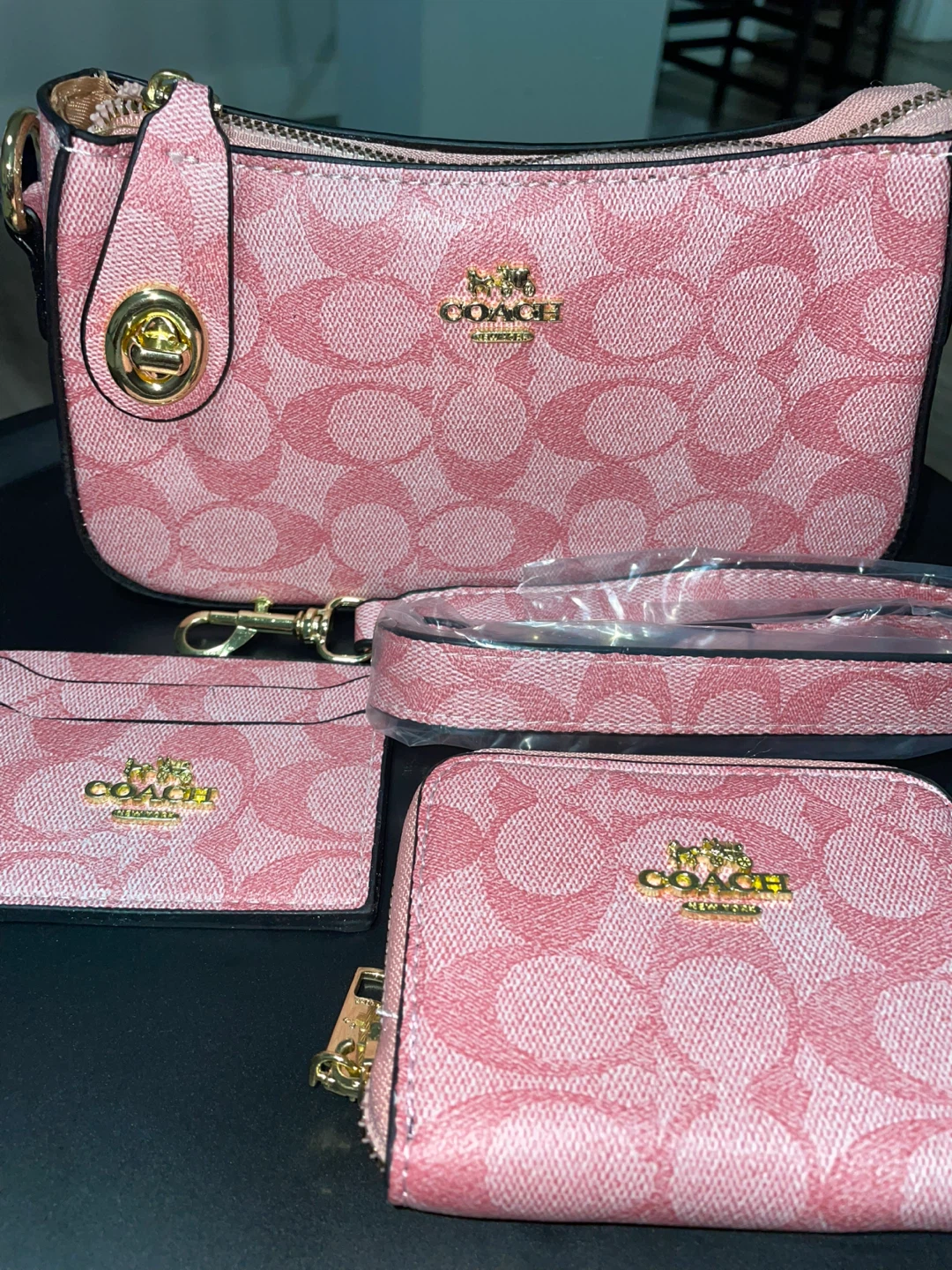 Coach Pink Signature Monogram Purse Wallet and Card Holder Set - photo 3